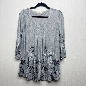 Timeson Floral Discreet Relaxed Neutral Casual Workwear Tunic Top Womens Size XL